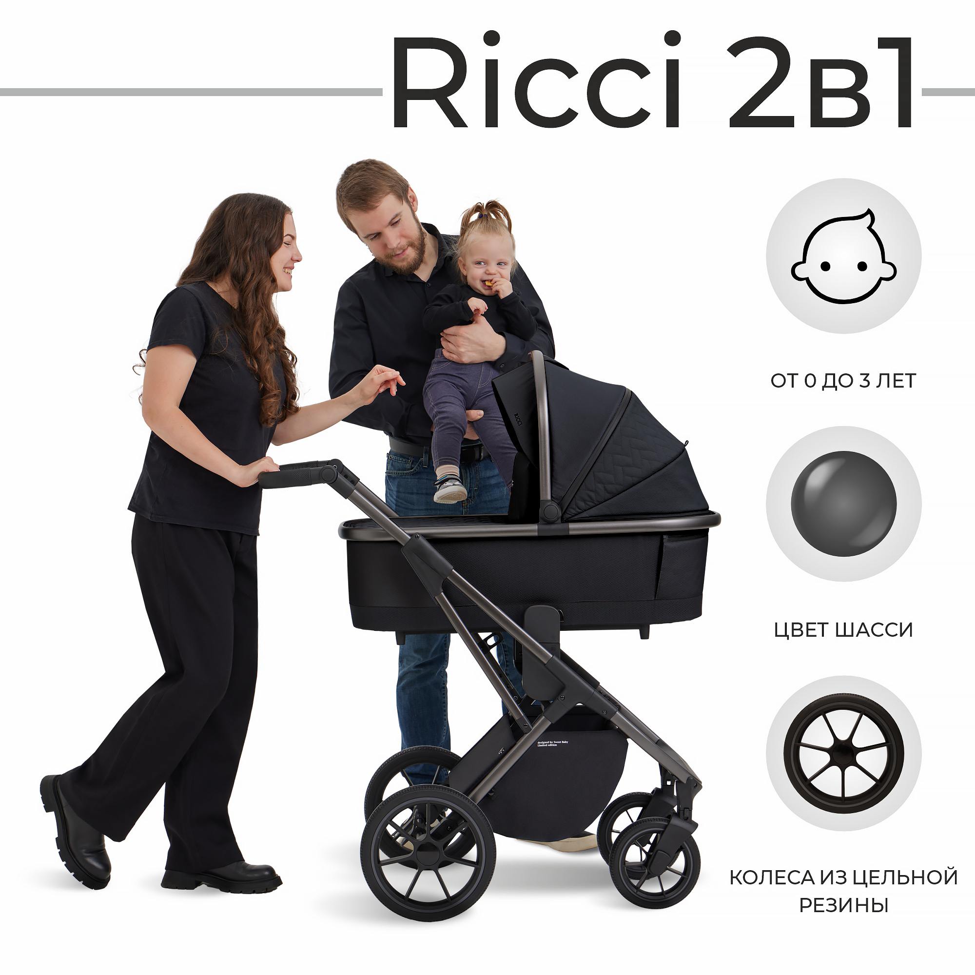 Коляска Sweet Baby 2в1 Ricci Black